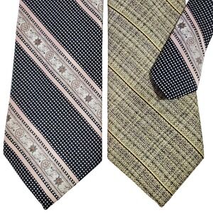 Vintage JCPenney The Mens Shop Necktie Lot of 2 Woven in Italy Pink Tan Striped